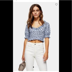 Topshop sz 4 petite crinkle puff blouse